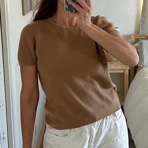 1990s Vintage Camel 100% Merino Wool Short Sleeve Knit Sweater Tee